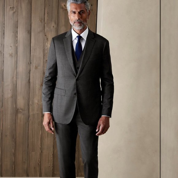 Banana Republic | (NWT) Signature Italian Nailhead Suit Jacket in Gray | 46R - Picture 5 of 8